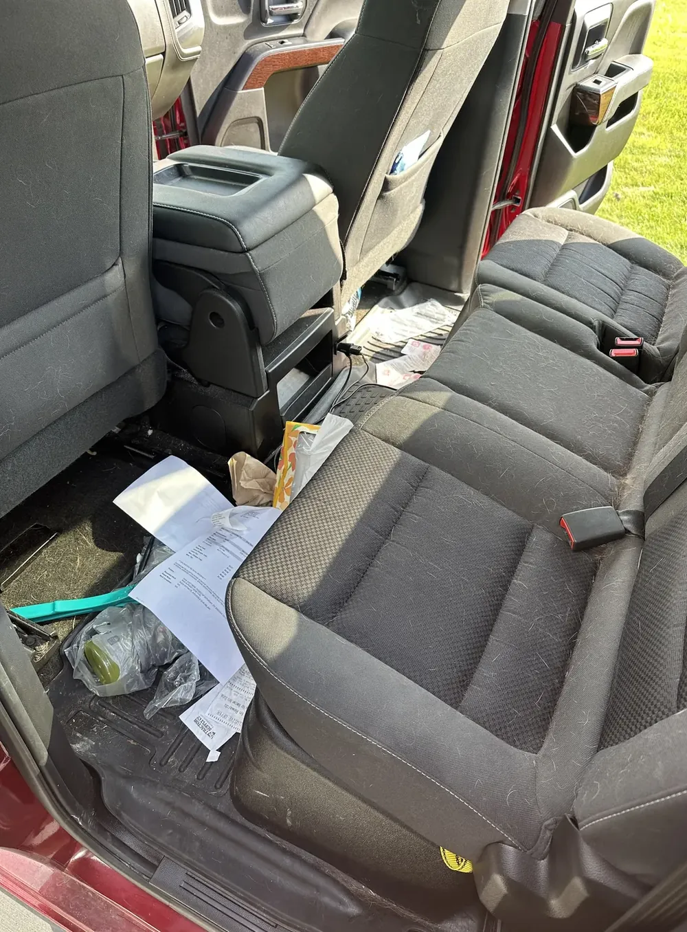 GMC Sierra, rear seats, before cleaning